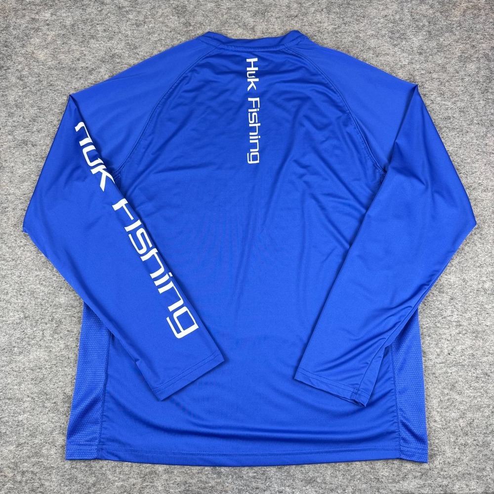 HUK Performance Fishing Shirt Long Sleeve Polyester Stretch Blue Mens Medium M - Picture 6 of 9